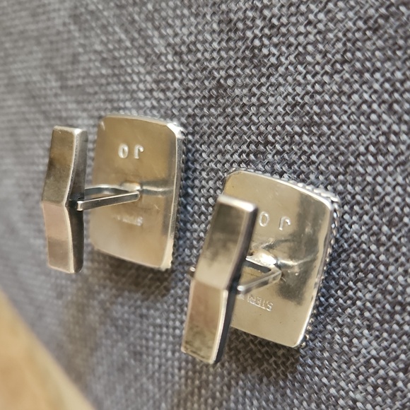 Rare NWOT Native American Handmade Whitewater Turquoise Men's Cufflinks 💙🖤🎁 - Picture 5 of 11